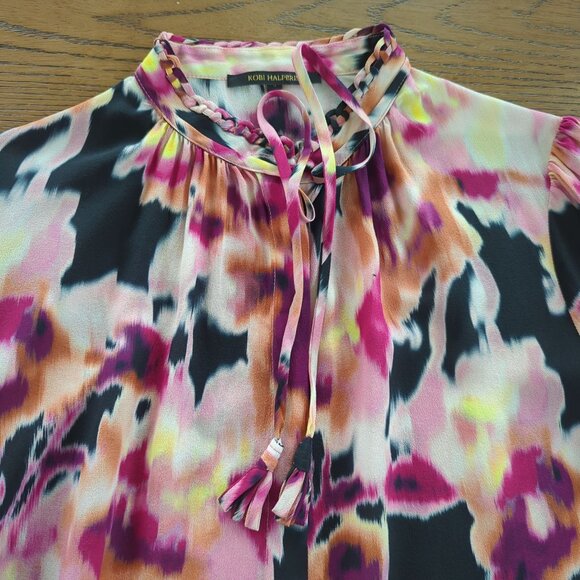 Kobi Halperin Mabel abstract Floral art career‎ soft elegant silk blouse size S - Picture 11 of 16